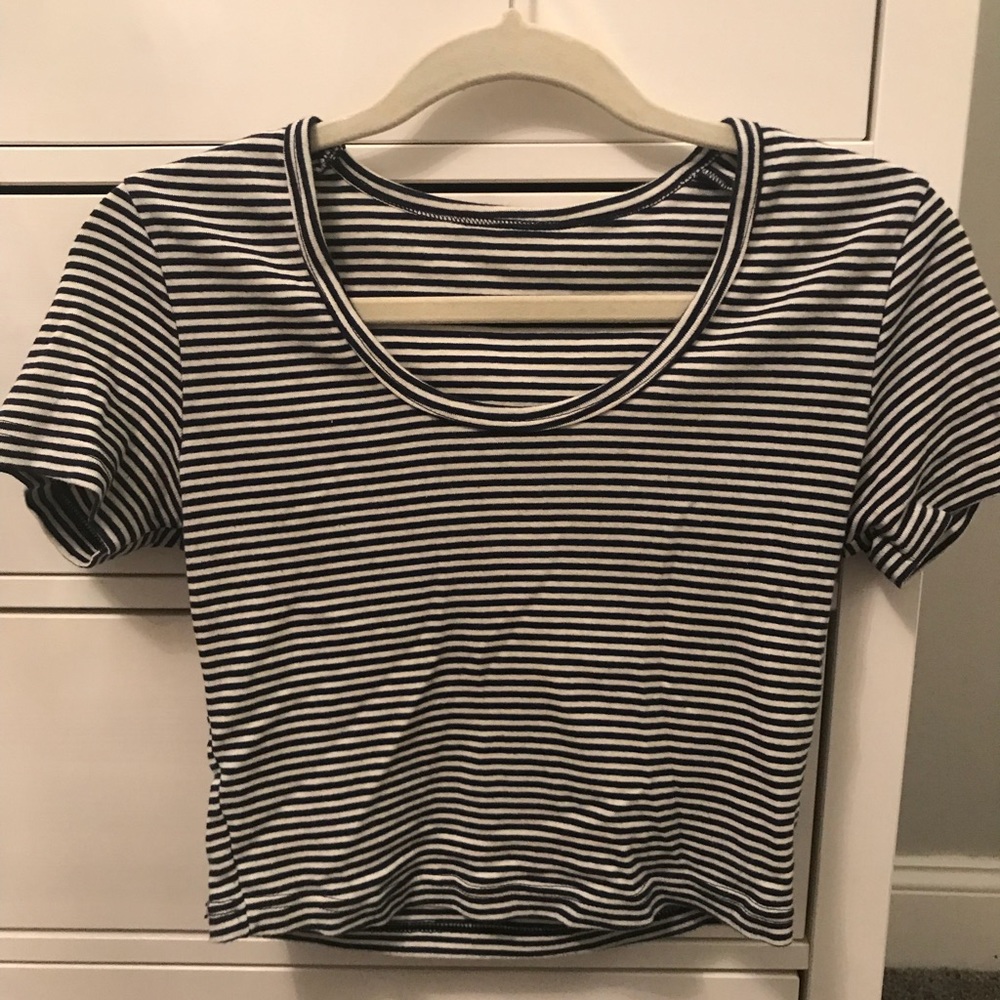 American eagle navy and white striped crop top